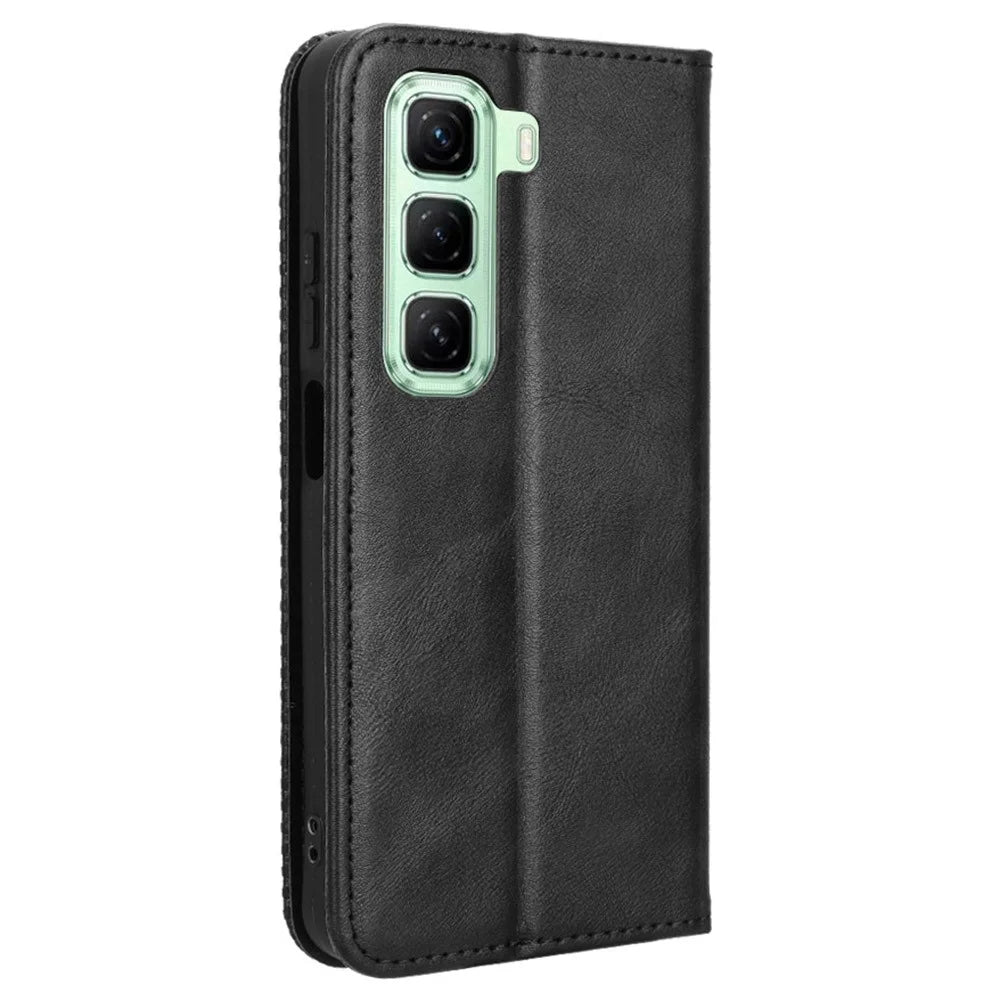 For Infinix Hot 50 4G Leather Case Wallet Stand Retro Texture Phone Cover - Black - 7