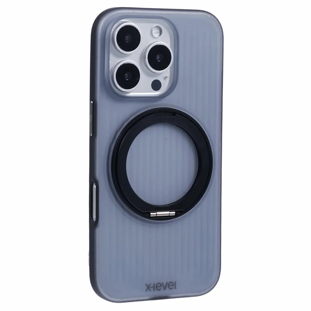 X-LEVEL For iPhone 16 Pro Max Case Rotating Magnetic Kickstand PC+TPU Phone Cover - Black - 1