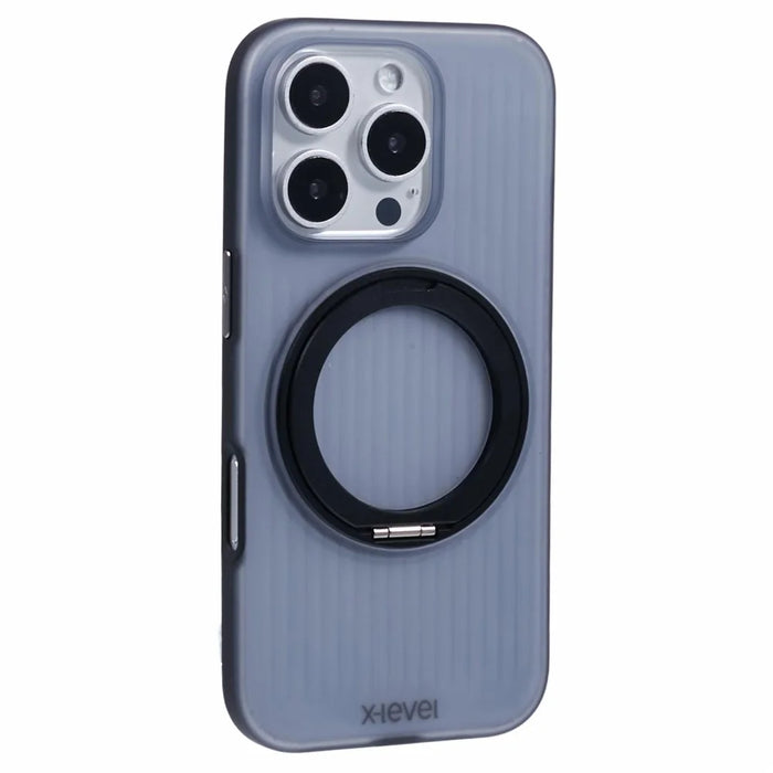 X-LEVEL For iPhone 16 Pro Max Case Rotating Magnetic Kickstand PC+TPU Phone Cover - Black - 1