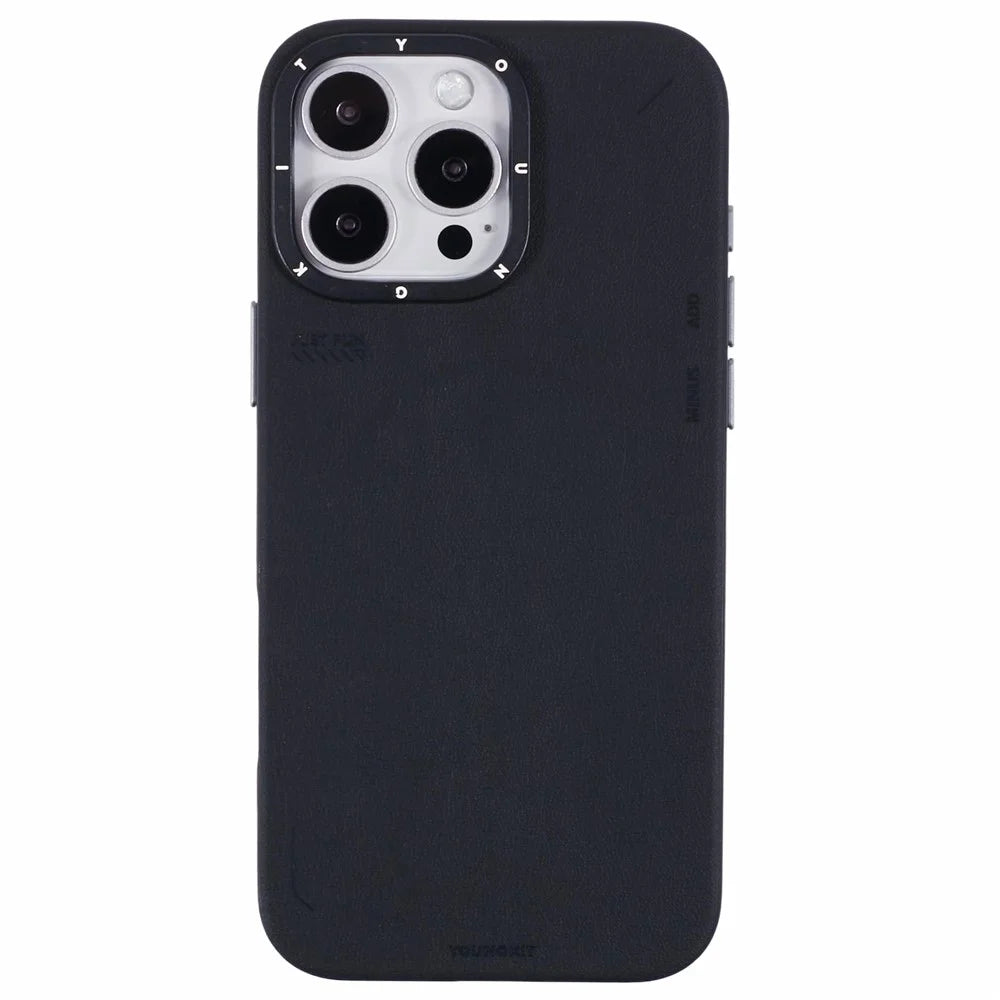 YOUNGKIT For iPhone 16 Pro Max Case Compatible with MagSafe PU Leather + PC Phone Cover - Black - 3