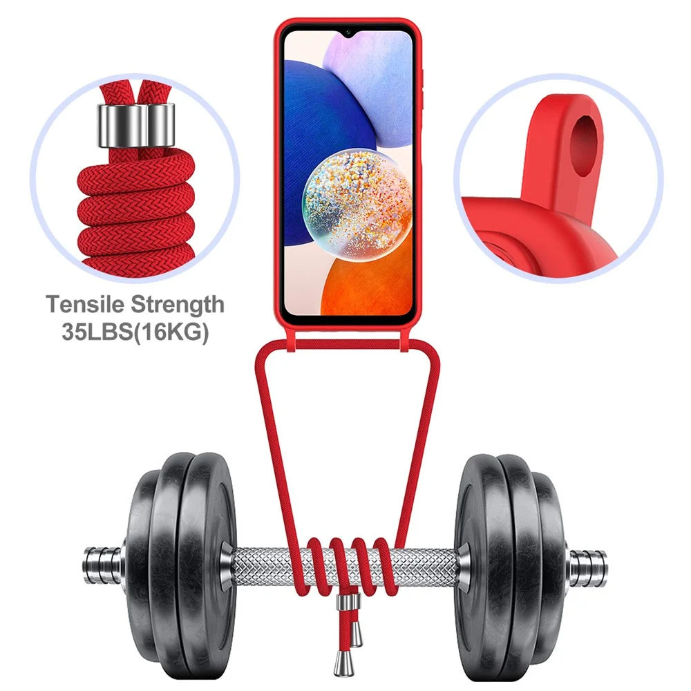 For Samsung Galaxy S24 FE Case Liquid Silicone Card Holder Phone Back Cover with Lanyard - Red - 6