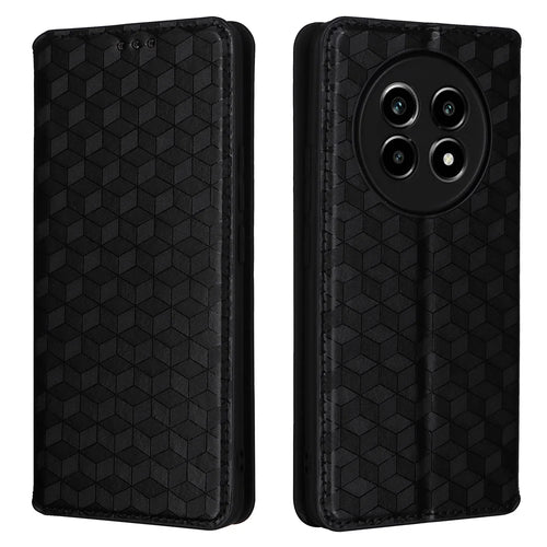 For Realme 13+ 5G / 13 Pro 5G (China) Wallet Case Rhombus Imprinted Leather Phone Cover - Black - 1