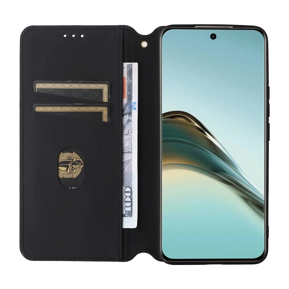 For Realme 13+ 5G / 13 Pro 5G (China) Wallet Case Rhombus Imprinted Leather Phone Cover - Black - 2