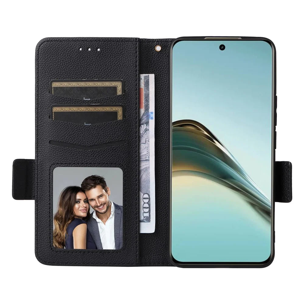 For Realme 13+ 5G / 13 Pro 5G (China) Case with Wrist Strap Litchi Texture PU Leather Wallet Phone Cover - Black - 2