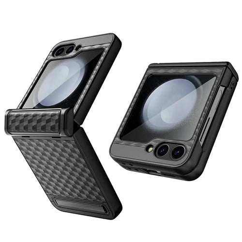 For Samsung Galaxy Z Flip7 FE 5G / Z Flip6 5G Case Hinge Protection Kickstand Hard PC Phone Cover with Screen Film - Black - 1