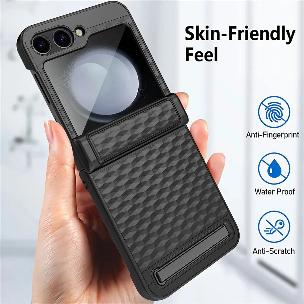 For Samsung Galaxy Z Flip7 FE 5G / Z Flip6 5G Case Hinge Protection Kickstand Hard PC Phone Cover with Screen Film - Black - 2