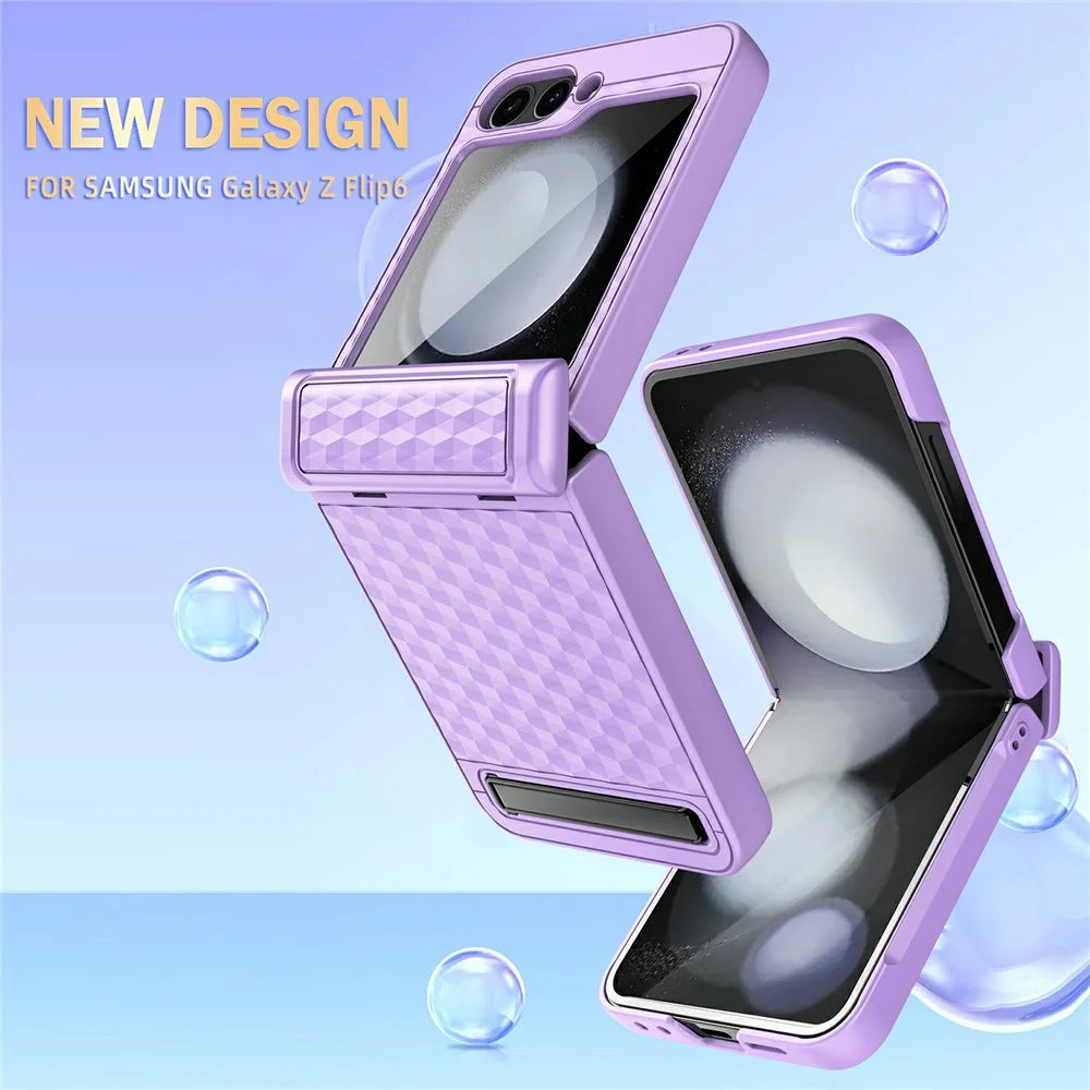 For Samsung Galaxy Z Flip7 FE 5G / Z Flip6 5G Case Hinge Protection Kickstand Hard PC Phone Cover with Screen Film - Black - 4