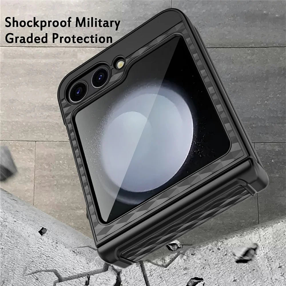 For Samsung Galaxy Z Flip7 FE 5G / Z Flip6 5G Case Hinge Protection Kickstand Hard PC Phone Cover with Screen Film - Black - 5