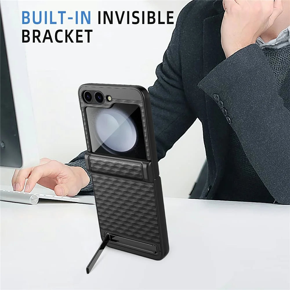 For Samsung Galaxy Z Flip7 FE 5G / Z Flip6 5G Case Hinge Protection Kickstand Hard PC Phone Cover with Screen Film - Black - 6