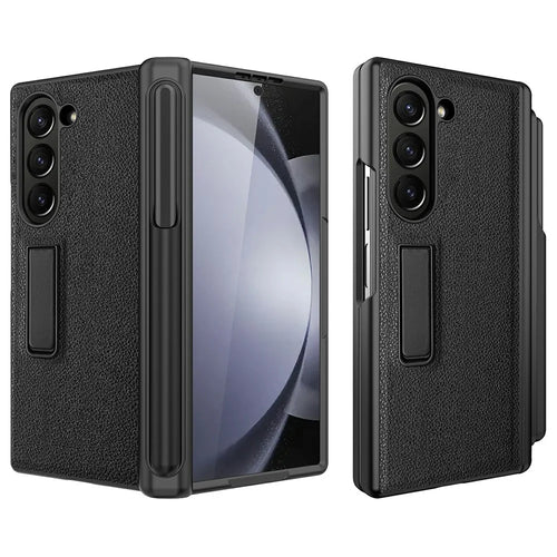 For Samsung Galaxy Z Fold6 5G Case Kickstand PC+TPU Phone Cover with Pencil Slot - Black - 1