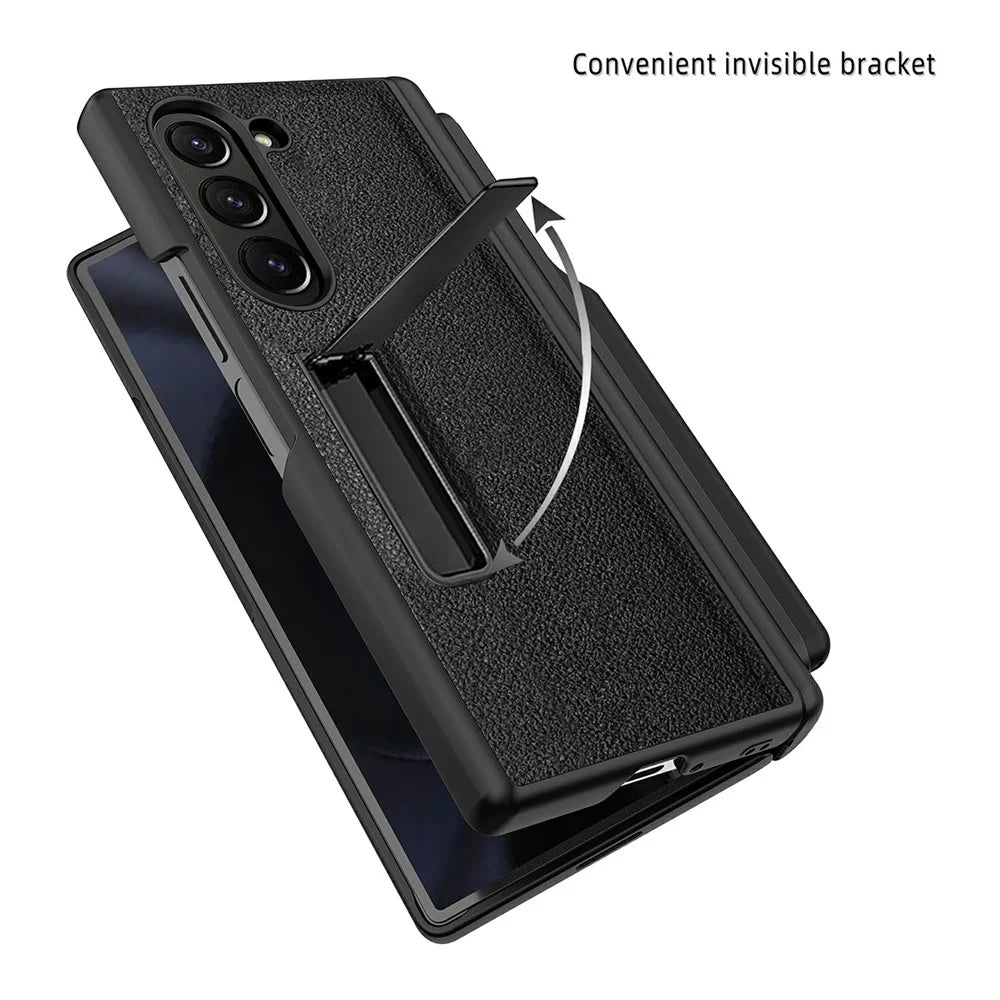 For Samsung Galaxy Z Fold6 5G Case Kickstand PC+TPU Phone Cover with Pencil Slot - Black - 7