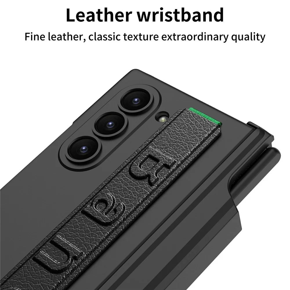 GKK For Samsung Galaxy Z Fold6 5G Case Magnetic Hinge Wristband PC Phone Cover with Screen Film, Pencil Slot - Black - 3