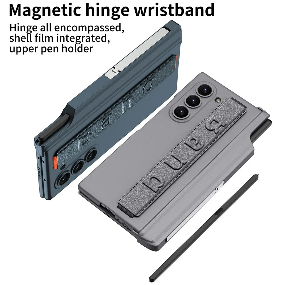 GKK For Samsung Galaxy Z Fold6 5G Case Magnetic Hinge Wristband PC Phone Cover with Screen Film, Pencil Slot - Black - 4