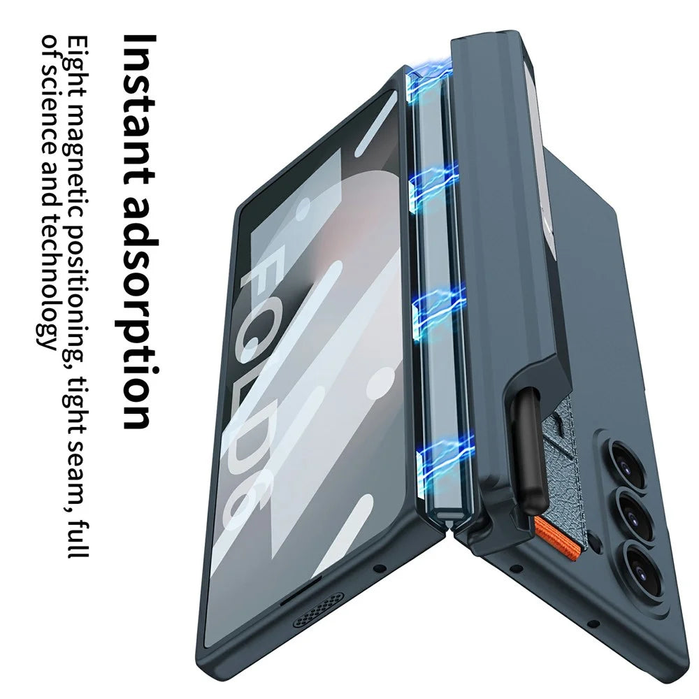 GKK For Samsung Galaxy Z Fold6 5G Case Magnetic Hinge Wristband PC Phone Cover with Screen Film, Pencil Slot - Black - 6