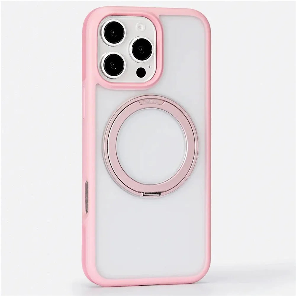 TORRAS Ostand R Fusion For iPhone 16 Pro Case 360 Degree Rotating Kickstand TPU+PC Phone Cover Compatible with MagSafe - Pink - 3