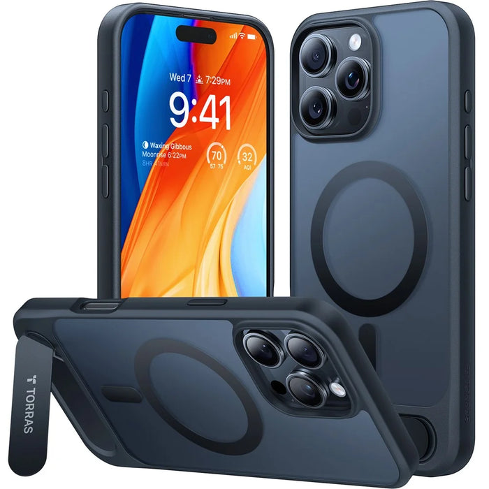TORRAS Ostand L1 Series For iPhone 16 Pro Case Kickstand TPU+PC Phone Cover Compatible with MagSafe - Black - 1