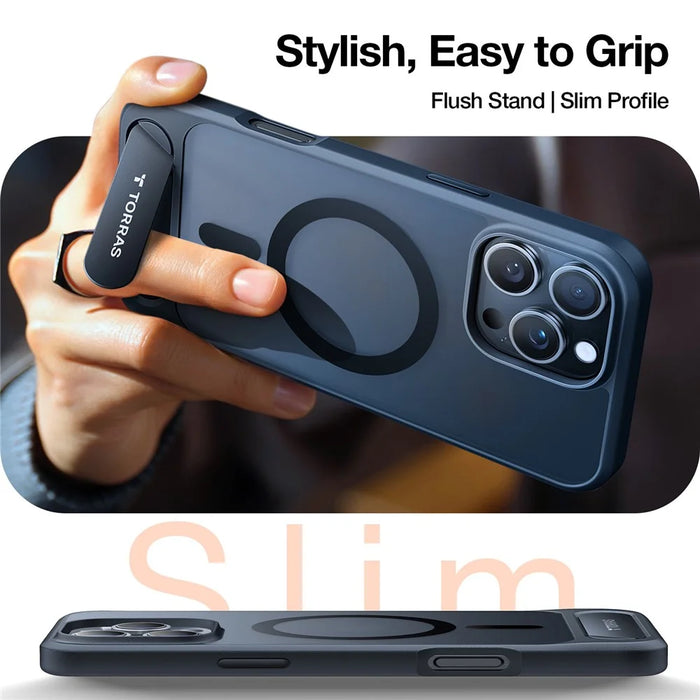 TORRAS Ostand L1 Series For iPhone 16 Pro Case Kickstand TPU+PC Phone Cover Compatible with MagSafe - Black - 3