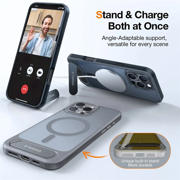 TORRAS Ostand L1 Series For iPhone 16 Pro Case Kickstand TPU+PC Phone Cover Compatible with MagSafe - Black - 5
