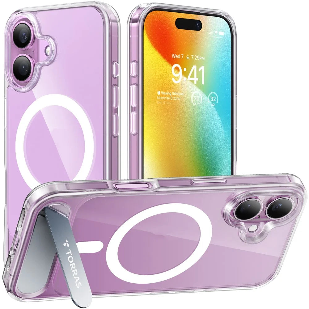 TORRAS Ostand L1 Series For iPhone 16 Case Kickstand TPU+PC Phone Cover Compatible with MagSafe - Transparent - 1