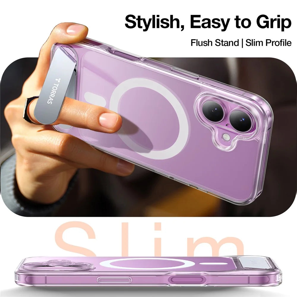 TORRAS Ostand L1 Series For iPhone 16 Case Kickstand TPU+PC Phone Cover Compatible with MagSafe - Transparent - 3