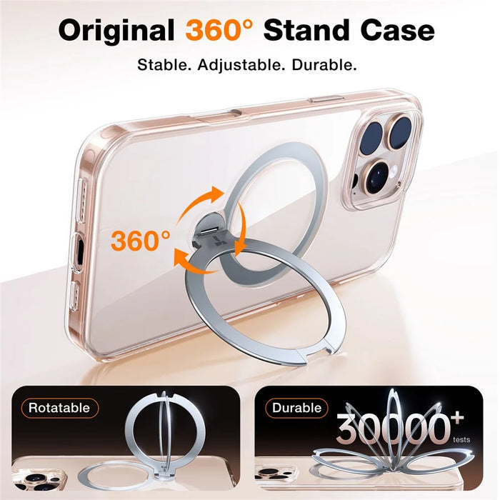 TORRAS Ostand Q3 Spin Series For iPhone 16 Pro Case Compatible with MagSafe Rotating Kickstand PC+TPU Phone Cover - Transparent - 2