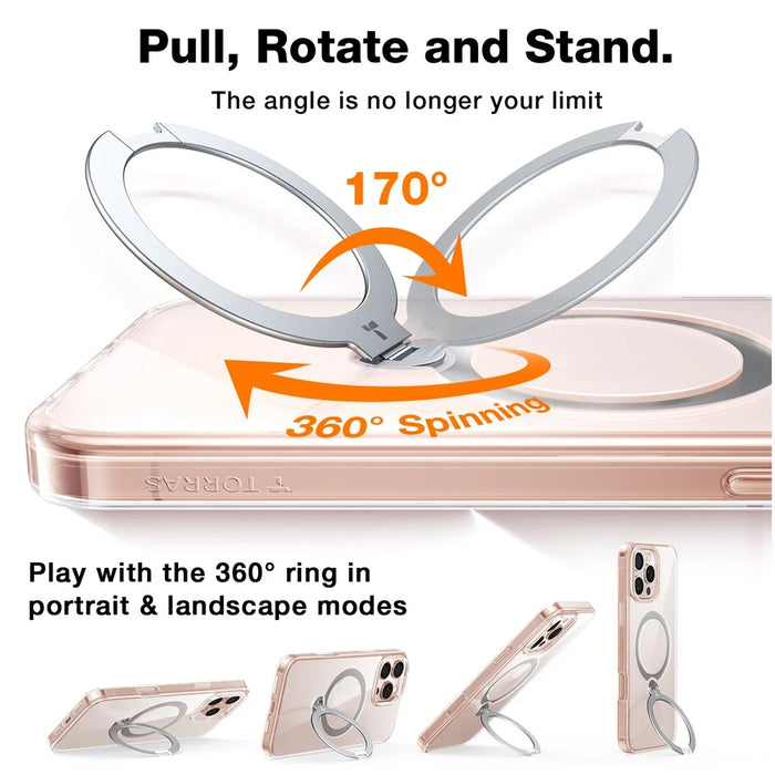 TORRAS Ostand Q3 Spin Series For iPhone 16 Pro Case Compatible with MagSafe Rotating Kickstand PC+TPU Phone Cover - Transparent - 3