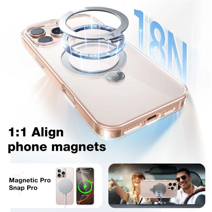 TORRAS Ostand Q3 Spin Series For iPhone 16 Pro Case Compatible with MagSafe Rotating Kickstand PC+TPU Phone Cover - Transparent - 4