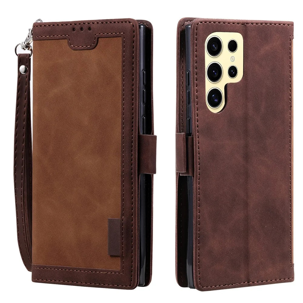 For Samsung Galaxy S25 Ultra Wallet Case RFID Blocking Stand Leather Phone Cover - Brown - 1