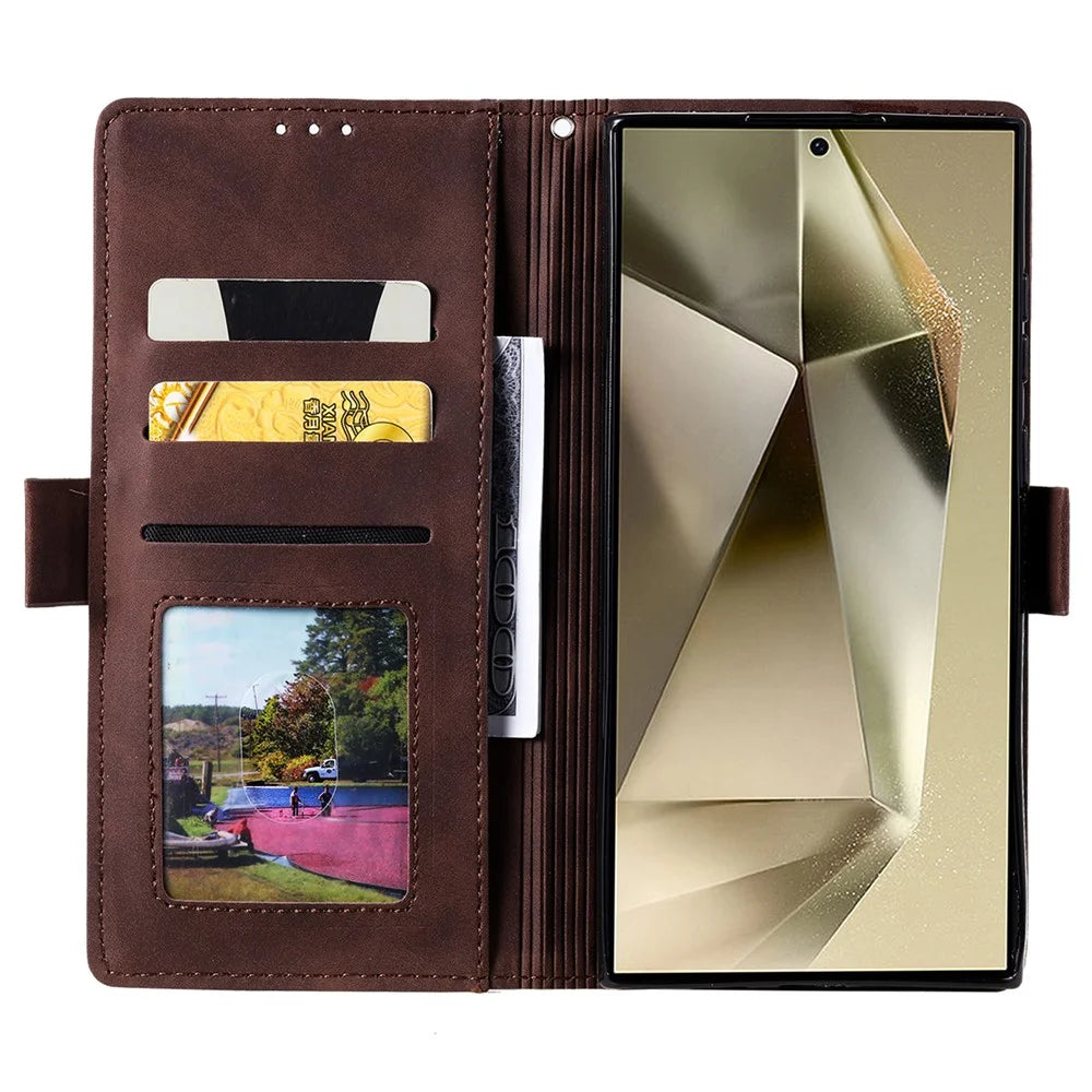For Samsung Galaxy S25 Ultra Wallet Case RFID Blocking Stand Leather Phone Cover - Brown - 2