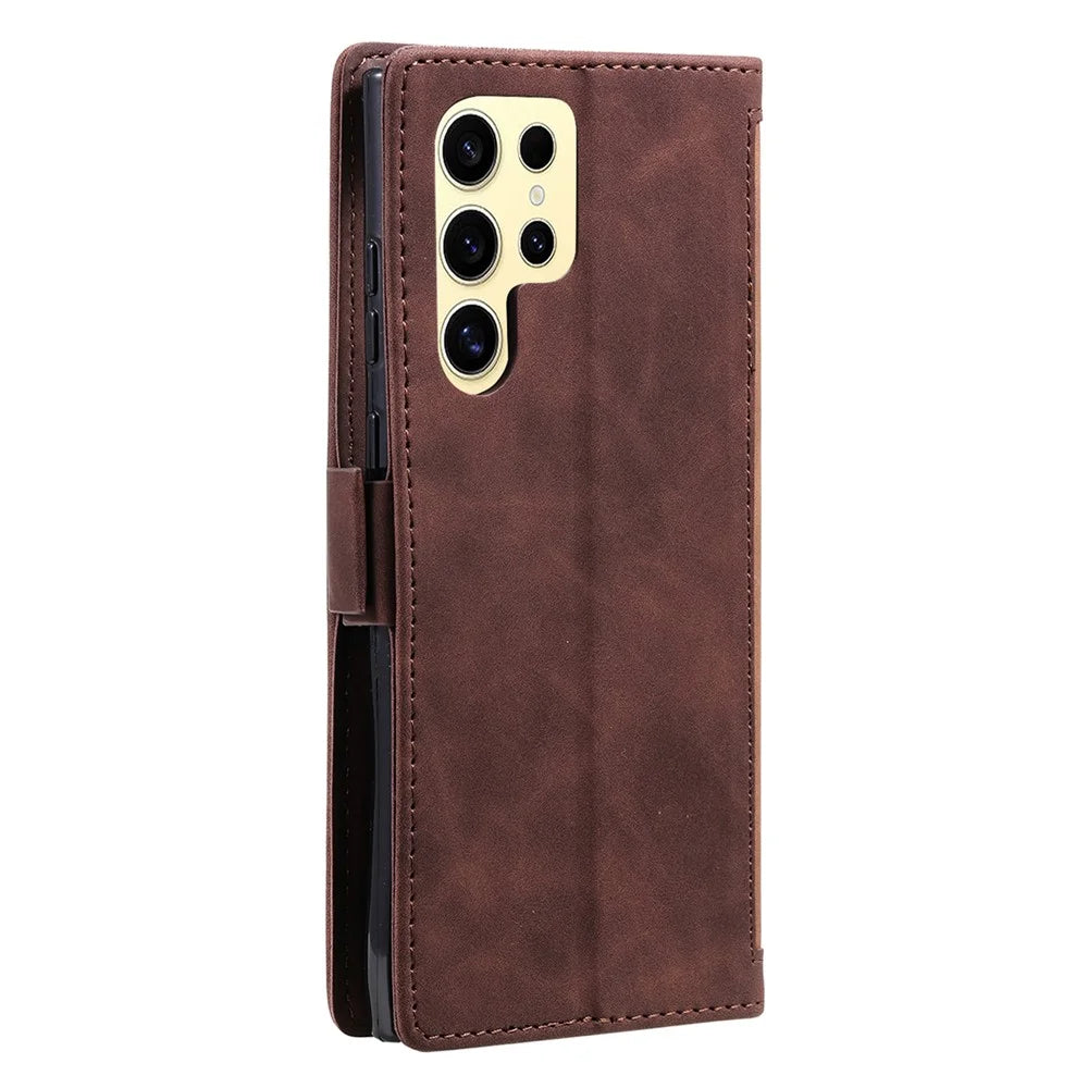 For Samsung Galaxy S25 Ultra Wallet Case RFID Blocking Stand Leather Phone Cover - Brown - 5