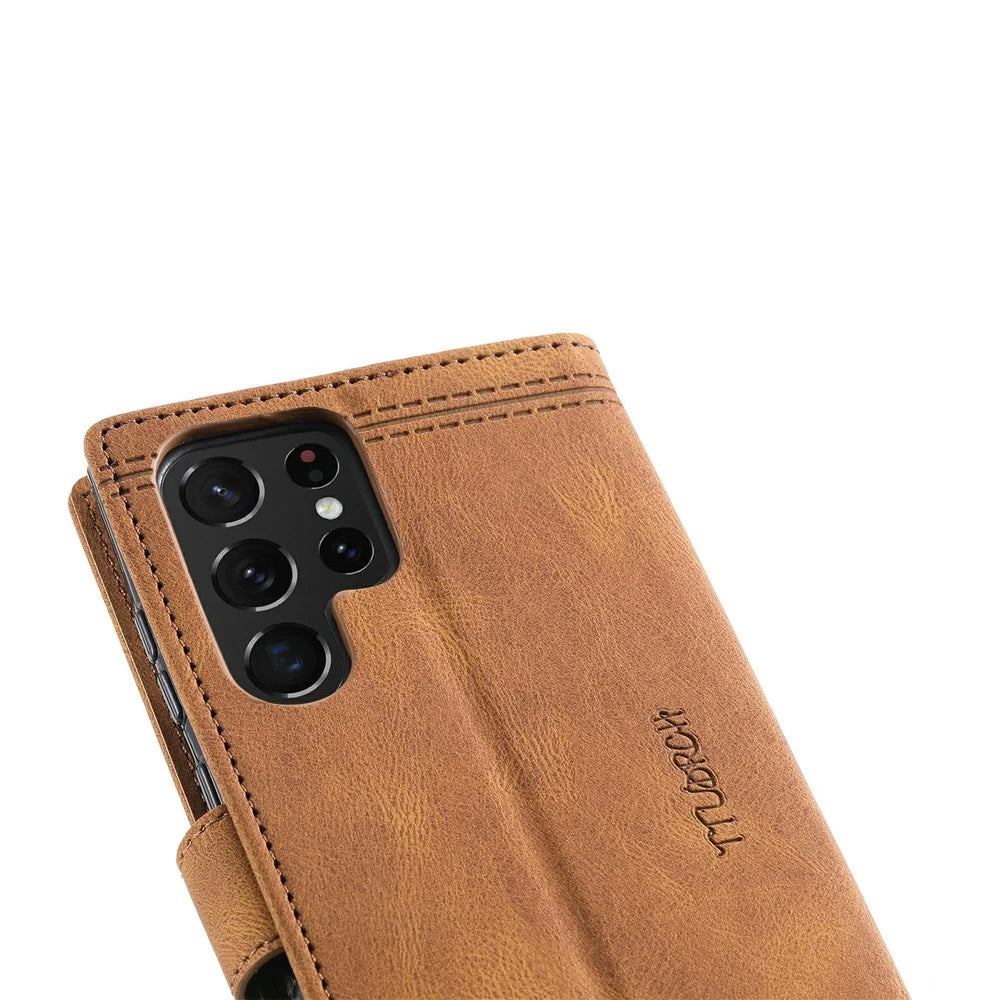 TTUDRCH Style 004 For Samsung Galaxy S25 Ultra Leather Case RFID Blocking Wallet Stand Phone Cover with Strap - Brown - 5