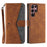 For Samsung Galaxy S25 Ultra Leather Case Splicing Stitching Wallet Stand Phone Cover with Strap - Brown - 1