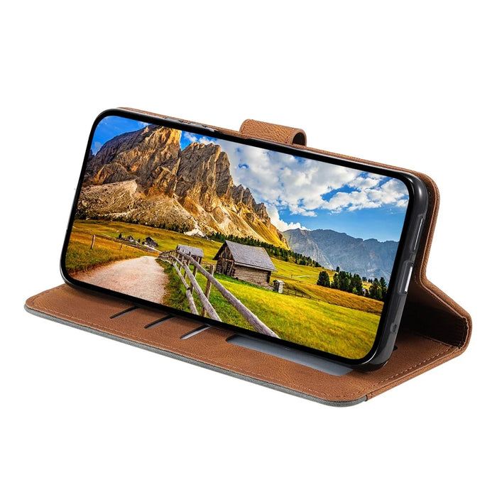 For Samsung Galaxy S25 Ultra Leather Case Splicing Stitching Wallet Stand Phone Cover with Strap - Brown - 3