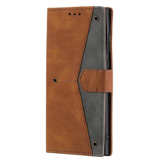 For Samsung Galaxy S25 Ultra Leather Case Splicing Stitching Wallet Stand Phone Cover with Strap - Brown - 6