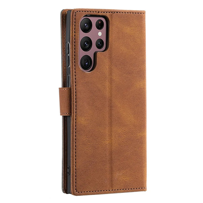 For Samsung Galaxy S25 Ultra Leather Case Splicing Stitching Wallet Stand Phone Cover with Strap - Brown - 7