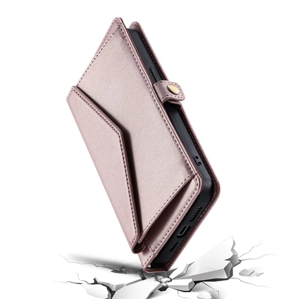 For Samsung Galaxy S25 Ultra Leather Case with Wrist Strap Wallet Stand Phone Cover - Rose Gold - 7