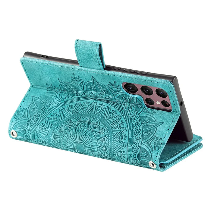 Style 006 For Samsung Galaxy S25 Ultra Wallet Case PU Leather Phone Cover Mandala Flower Pattern - Mint Green - 4