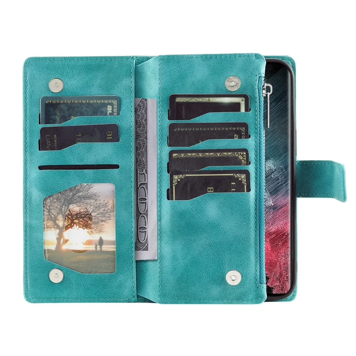 Style 006 For Samsung Galaxy S25 Ultra Wallet Case PU Leather Phone Cover Mandala Flower Pattern - Mint Green - 5