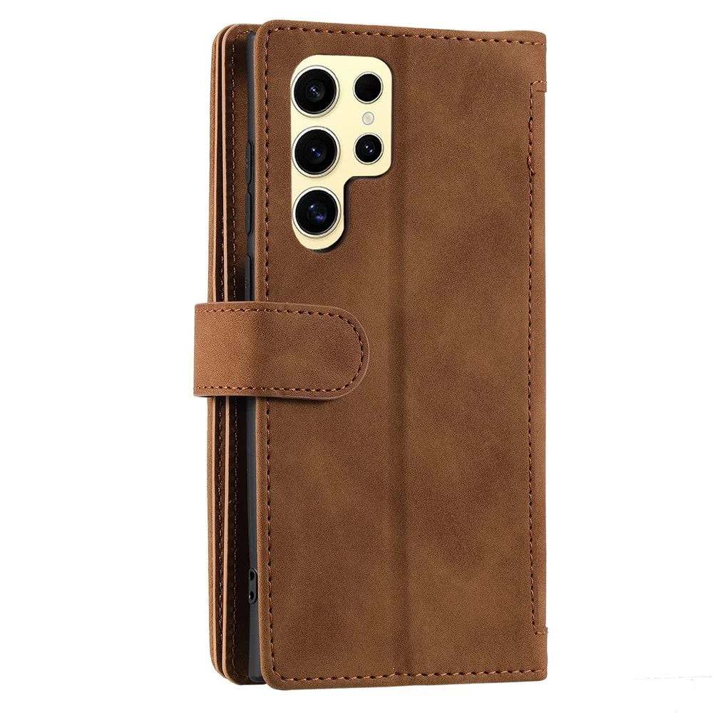 For Samsung Galaxy S25 Ultra Case PU Leather Phone Cover with Zipper Wallet 9 Card Slots - Brown - 7