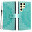 For Samsung Galaxy S25 Ultra Case Imprinted Totem PU Leather Wallet Stand Phone Cover - Mint Green - 1