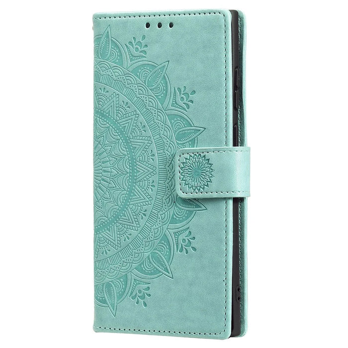 For Samsung Galaxy S25 Ultra Case Imprinted Totem PU Leather Wallet Stand Phone Cover - Mint Green - 4