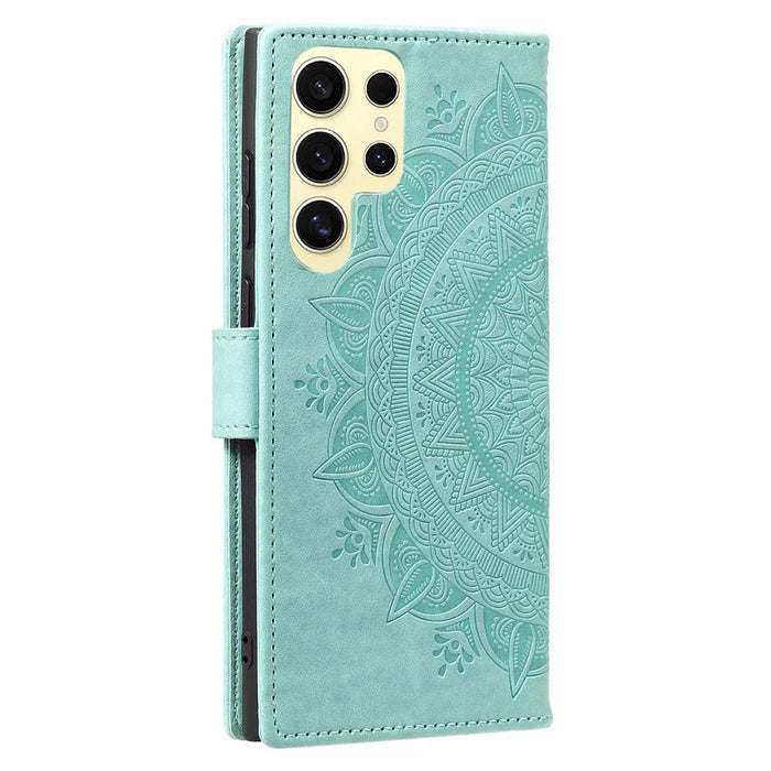 For Samsung Galaxy S25 Ultra Case Imprinted Totem PU Leather Wallet Stand Phone Cover - Mint Green - 5