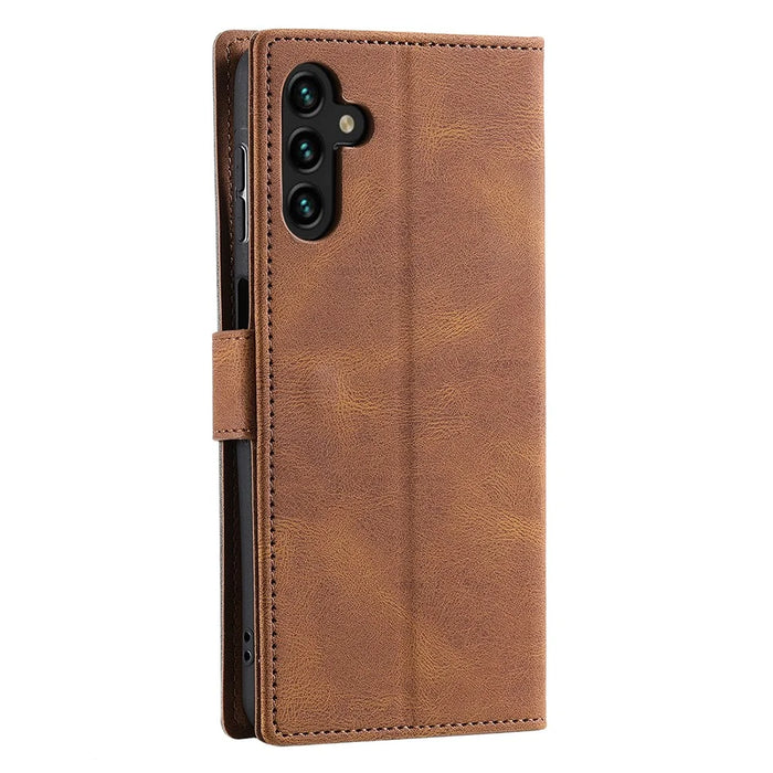 For Samsung Galaxy S25+ Leather Case Splicing Stitching Wallet Stand Phone Cover with Strap - Brown - 7