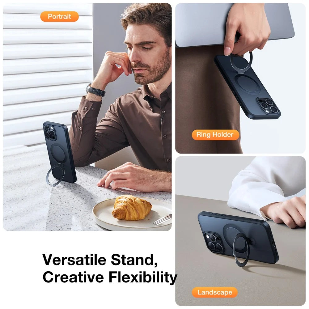 TORRAS Ostand Q1 Guardian Series for iPhone 16 Pro Max Case Compatible with MagSafe Kickstand TPU+PC Phone Cover - Black - 3