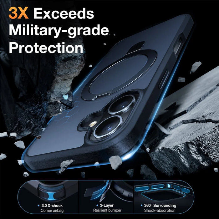 TORRAS Ostand Q1 Guardian Series for iPhone 16 Plus Case Compatible with MagSafe Kickstand TPU+PC Phone Cover - Black - 5