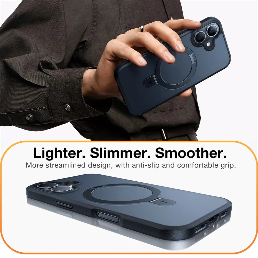TORRAS Ostand Q1 Guardian Series for iPhone 16 Plus Case Compatible with MagSafe Kickstand TPU+PC Phone Cover - Black - 6