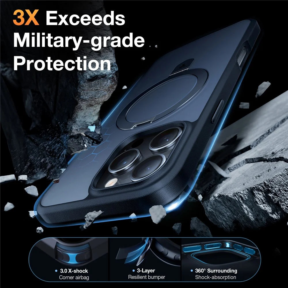 TORRAS Ostand Q1 Guardian Series for iPhone 16 Pro Case Compatible with MagSafe Kickstand TPU+PC Phone Cover - Black - 5