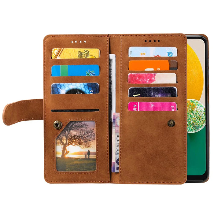 For Samsung Galaxy S25+ Case PU Leather Phone Cover with Zipper Wallet 9 Card Slots - Brown - 3
