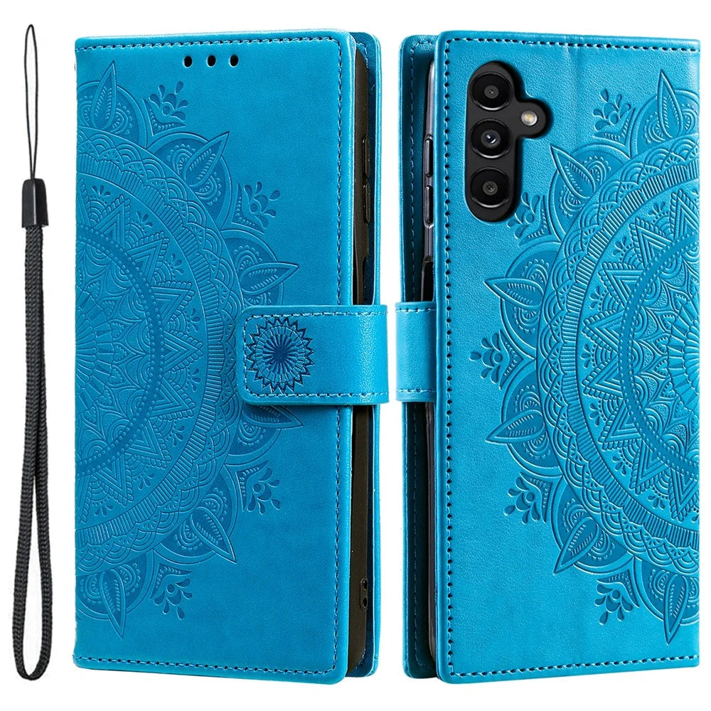 For Samsung Galaxy S25+ Case Imprinted Totem PU Leather Wallet Stand Phone Cover - Blue - 1
