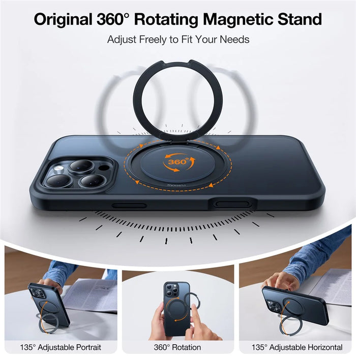 TORRAS Ostand O1 Guardian Series for iPhone 16 Pro Max Case Rotating Kickstand TPU+PC Phone Cover Compatible with MagSafe - Black - 3